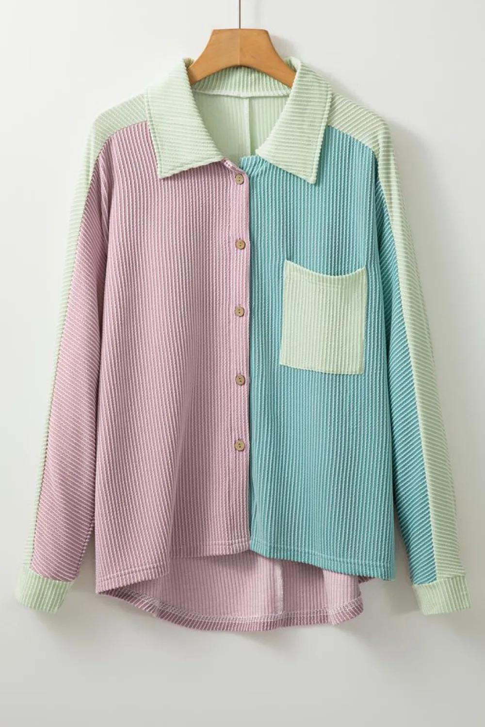 Best Dear-Lover Color Block Corded Buttoned Oversized Shacket Phalaenopsis