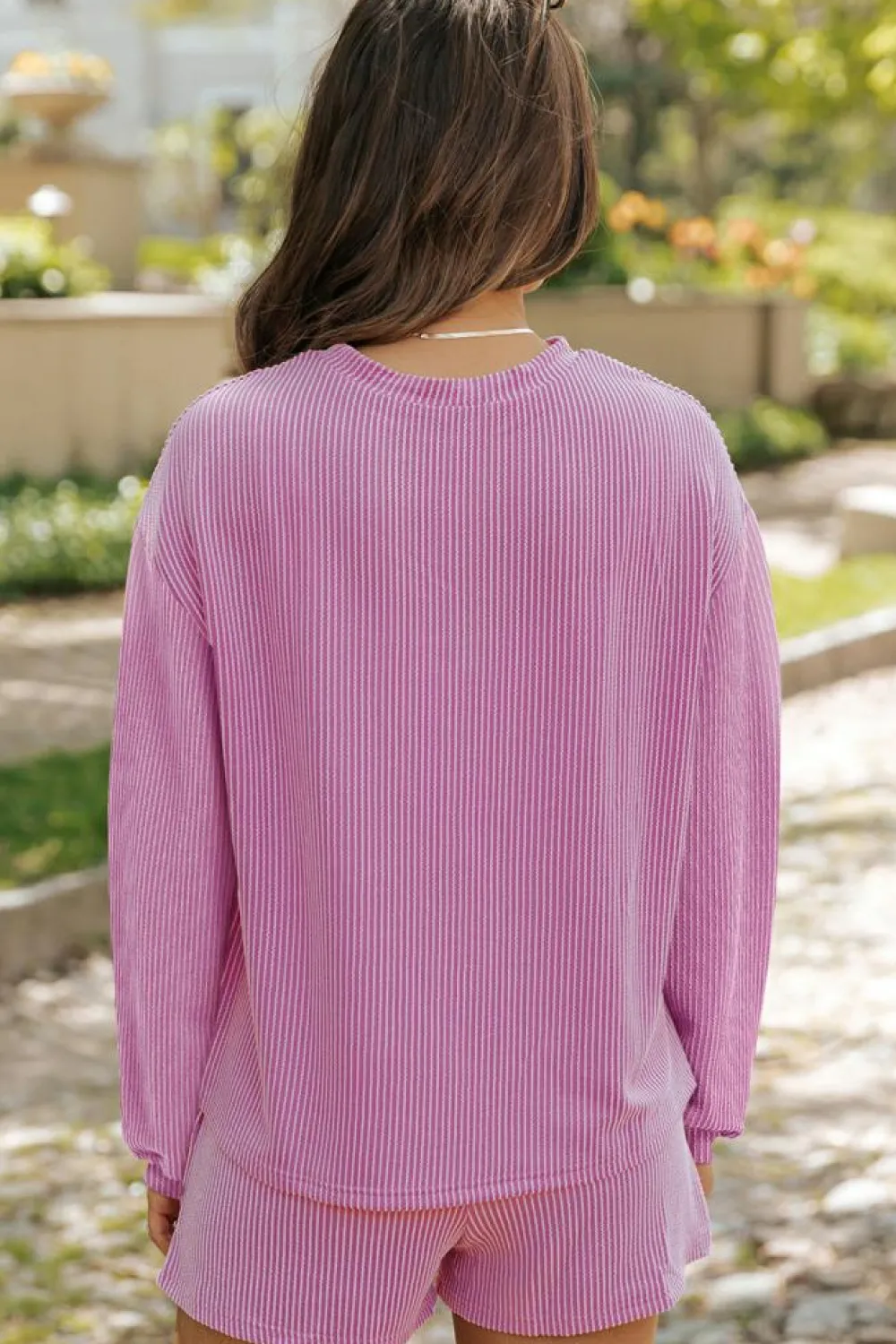 Sale Dear-Lover Corded Knit Long Sleeve Top and High Waist Shorts Set Phalaenopsis
