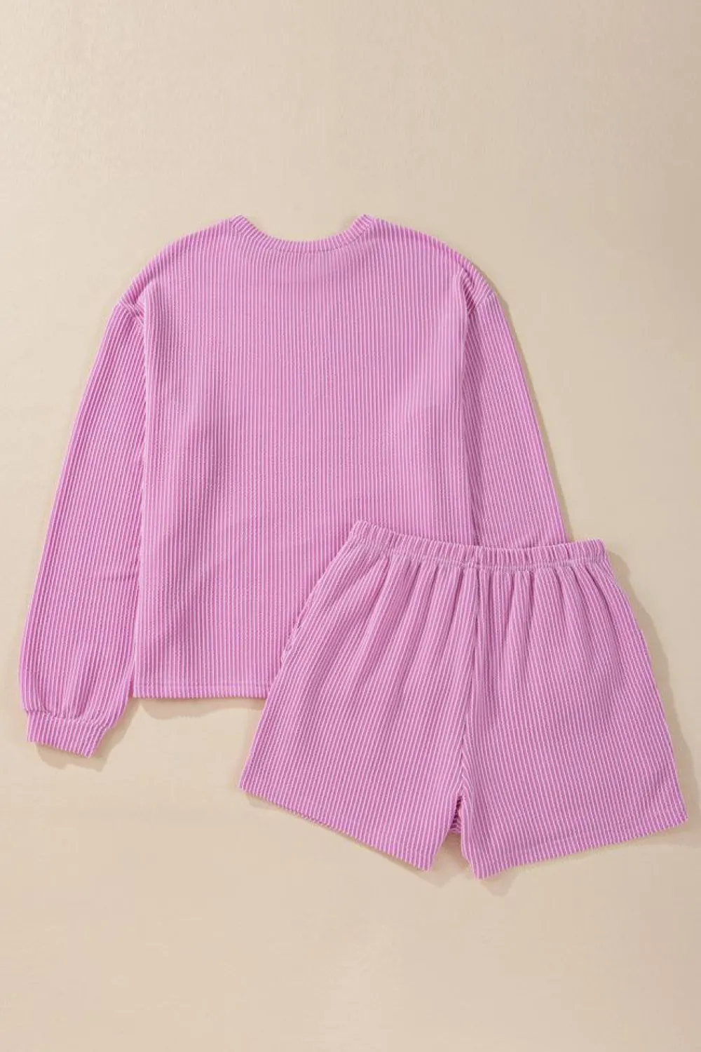 Sale Dear-Lover Corded Knit Long Sleeve Top and High Waist Shorts Set Phalaenopsis