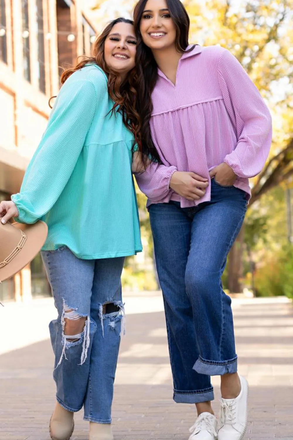 Online Dear-Lover Corded Turn-down V Neck Bubble Sleeve Babydoll Blouse Phalaenopsis