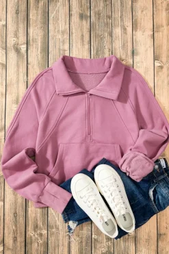 Outlet Dear-Lover Fleece Lined Zip Up Stand Collar Thumbhole Sleeve Sweatshirt Phalaenopsis
