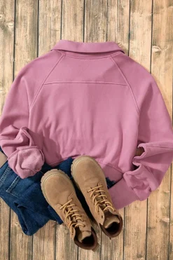 Outlet Dear-Lover Fleece Lined Zip Up Stand Collar Thumbhole Sleeve Sweatshirt Phalaenopsis
