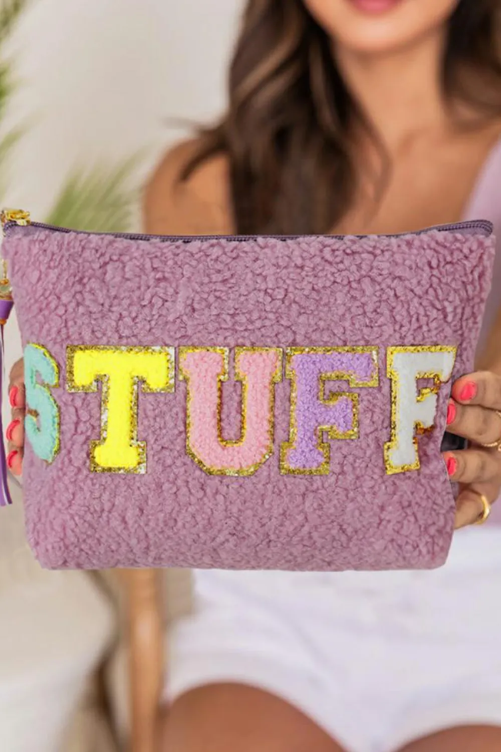 Outlet Dear-Lover Sparkle Letter Pattern Tassel Zipper Makeup Bag Phalaenopsis