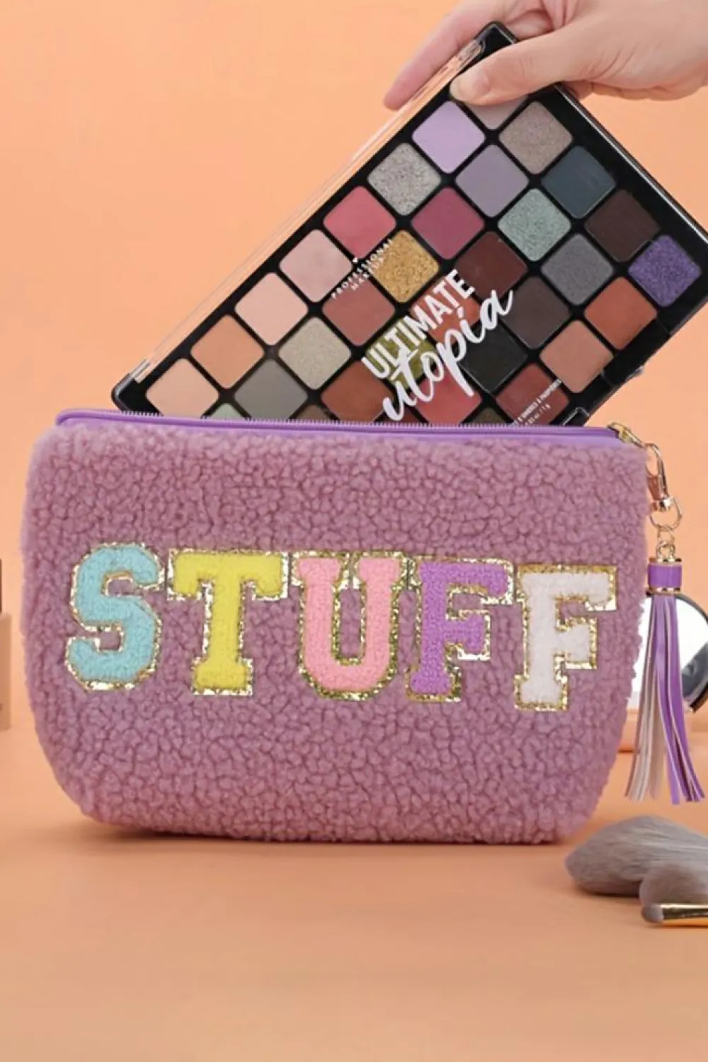Outlet Dear-Lover Sparkle Letter Pattern Tassel Zipper Makeup Bag Phalaenopsis