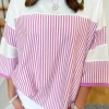 New Dear-Lover Striped Patchwork 3/4 Sleeve Casual Top Phalaenopsis