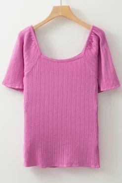 Hot Dear-Lover Textured Square Neck Half Sleeve Knitted Top Phalaenopsis