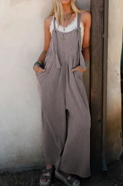Clearance Dear-Lover Corded Adjustable Straps Wide Leg Loose Overall Philippine Gray