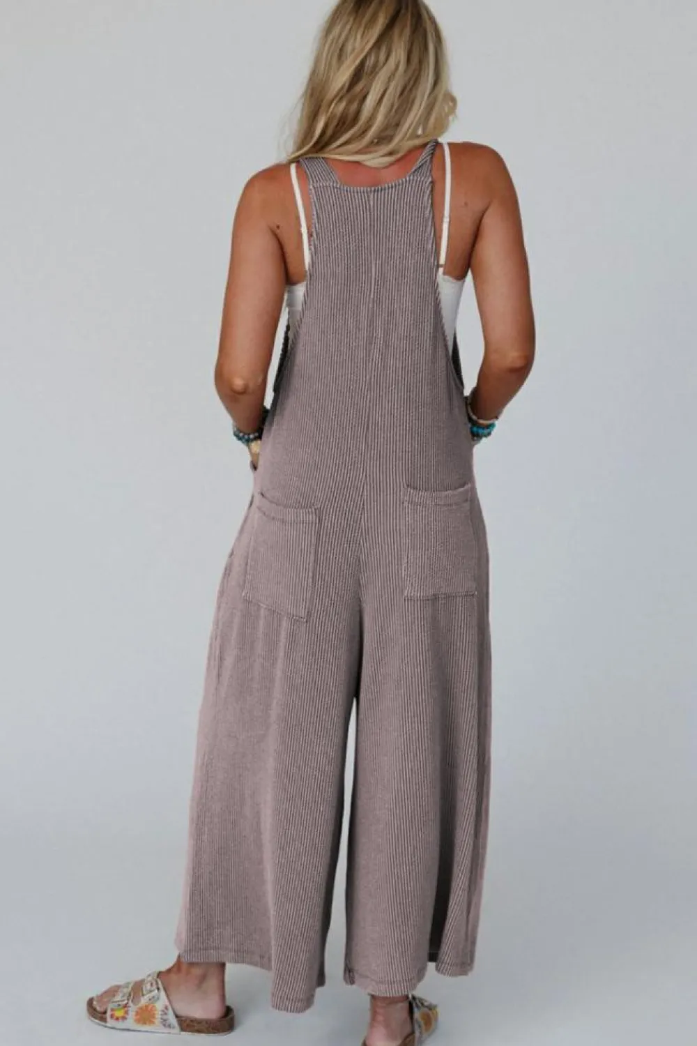 Clearance Dear-Lover Corded Adjustable Straps Wide Leg Loose Overall Philippine Gray