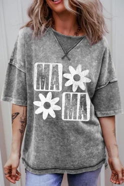 Best Dear-Lover MAMA Daisy Flower Graphic Mineral Wash Drop Shoulder Vintage Tee Philippine Gray
