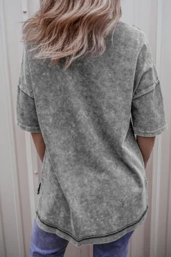 Best Dear-Lover MAMA Daisy Flower Graphic Mineral Wash Drop Shoulder Vintage Tee Philippine Gray