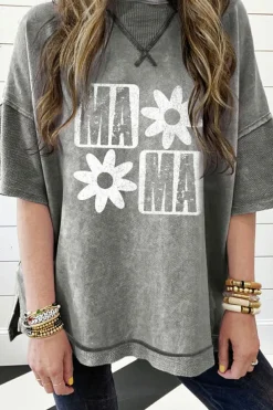 Best Dear-Lover MAMA Daisy Flower Graphic Mineral Wash Drop Shoulder Vintage Tee Philippine Gray