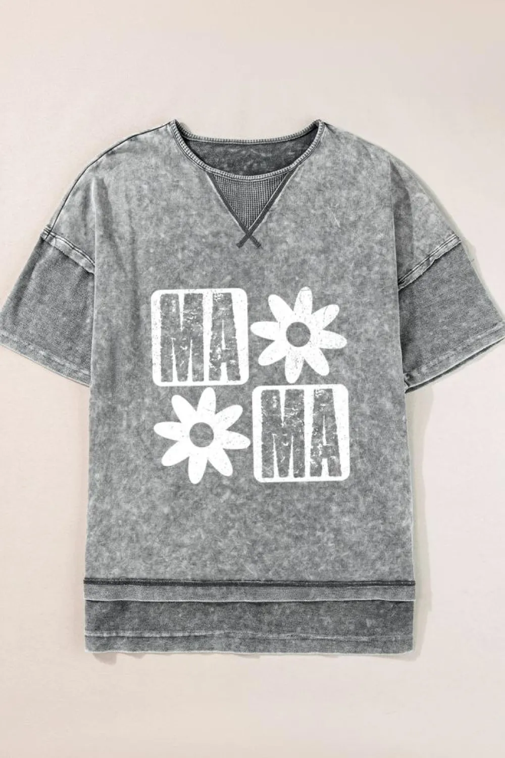 Best Dear-Lover MAMA Daisy Flower Graphic Mineral Wash Drop Shoulder Vintage Tee Philippine Gray