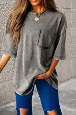 Online Dear-Lover Mineral Wash Half Sleeve Boyfriend Vintage T Shirt Philippine Gray