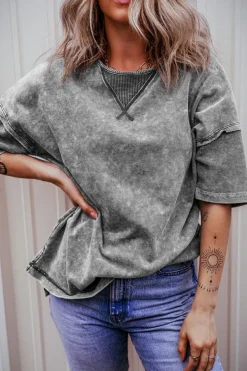 Online Dear-Lover Mineral Wash Exposed Seam Drop Shoulder Oversized Tee Philippine Gray