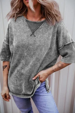 Online Dear-Lover Mineral Wash Exposed Seam Drop Shoulder Oversized Tee Philippine Gray