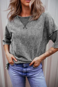 Online Dear-Lover Mineral Wash Exposed Seam Drop Shoulder Oversized Tee Philippine Gray