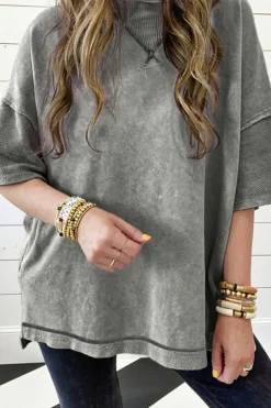 Online Dear-Lover Mineral Wash Exposed Seam Drop Shoulder Oversized Tee Philippine Gray