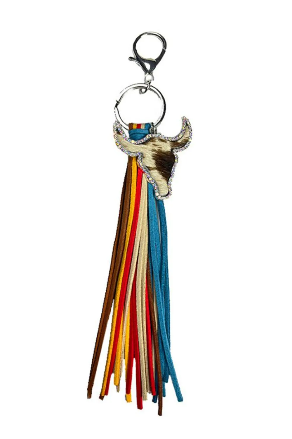 Online Dear-Lover Rhinestone Steer Head Colorful Tassel Key Ring Philippine Gray