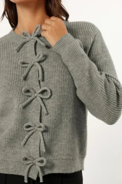 Hot Dear-Lover Ribbed Knit Bow Front Buttoned Cardigan Philippine Gray