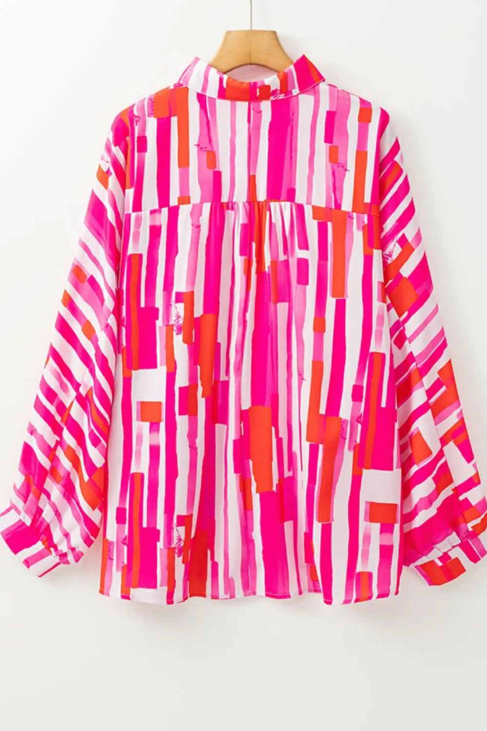 Clearance Dear-Lover Abstract Print Batwing Sleeve Casual Shirt Pink