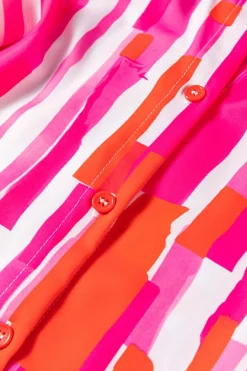 Clearance Dear-Lover Abstract Print Batwing Sleeve Casual Shirt Pink