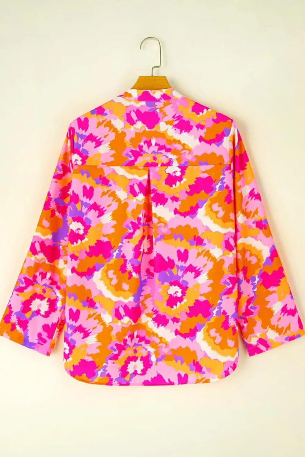Best Dear-Lover Abstract Print Tab Sleeve Notched Neck Blouse Pink