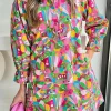 Sale Dear-Lover Abstract Printed Lantern Sleeve Buttoned Mini Dress Pink