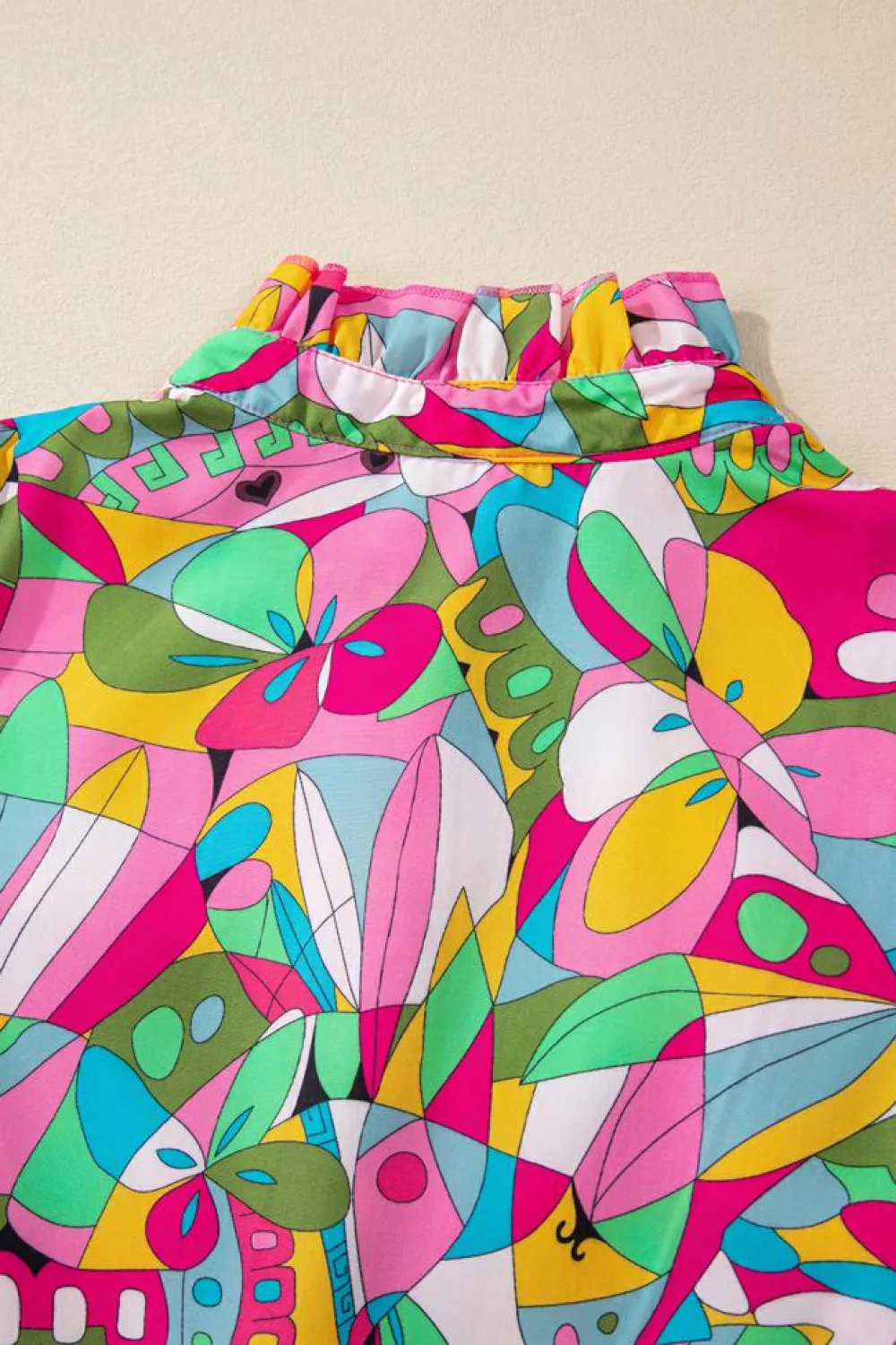 Sale Dear-Lover Abstract Printed Lantern Sleeve Buttoned Mini Dress Pink