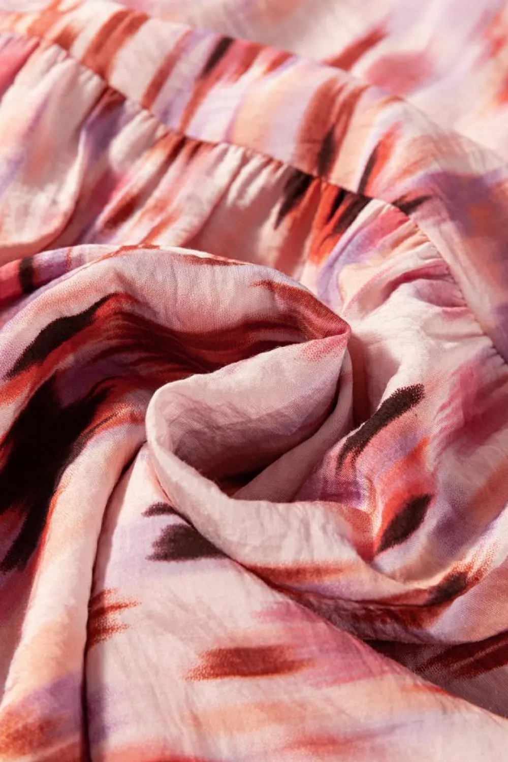 New Dear-Lover Abstract Watercolor Tie Dye Tiered Maxi Skirt Pink