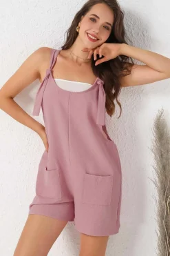 Sale Dear-Lover Adjustable Straps Pocketed Textured Romper Pink