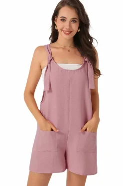 Sale Dear-Lover Adjustable Straps Pocketed Textured Romper Pink
