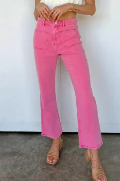 New Dear-Lover Ankle-length Flare Leg Raw Hem Jeans Pink