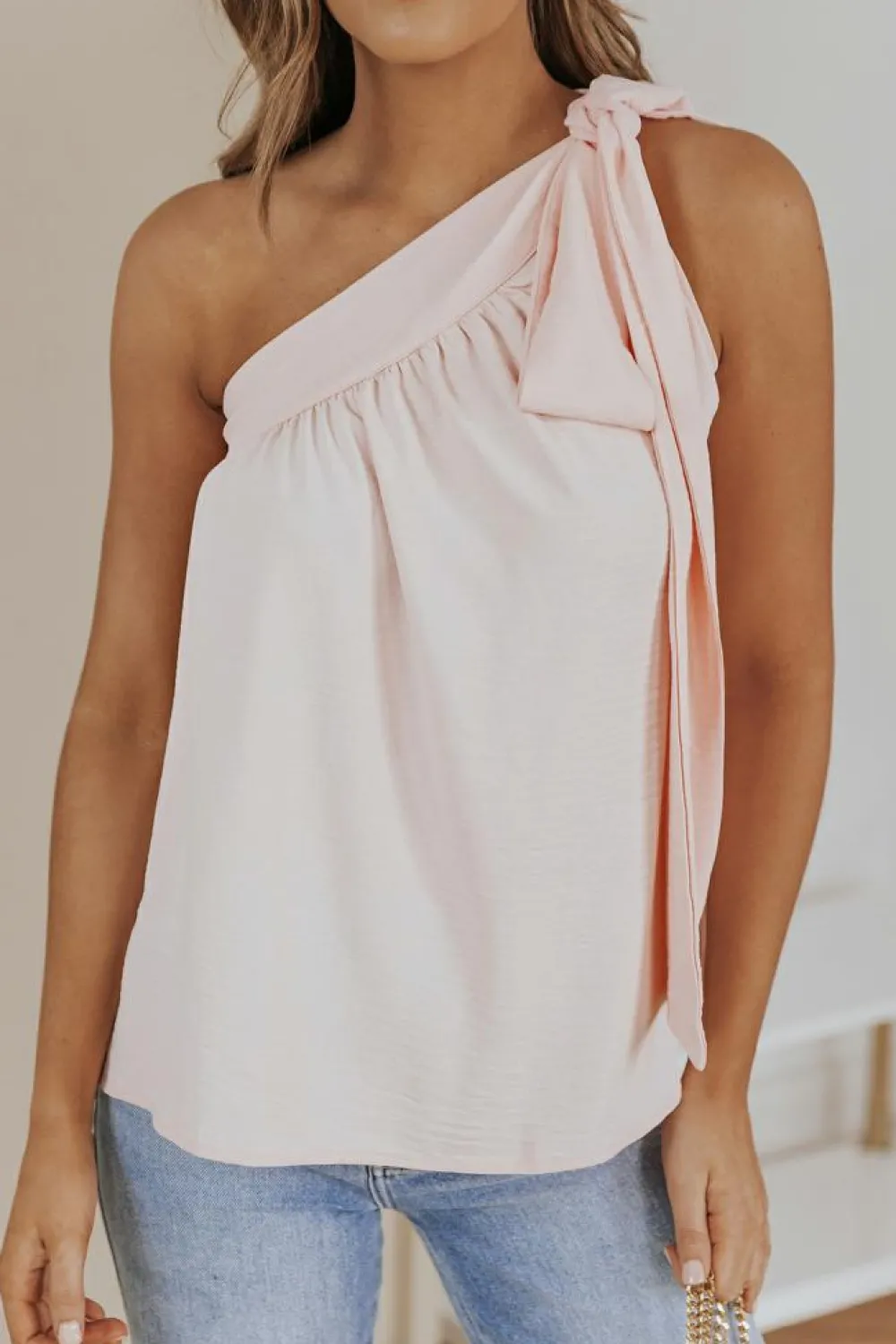 Discount Dear-Lover Asymmetric Tie On Shoulder Sleeveless Top Pink