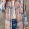 New Dear-Lover Black/ Plaid Flap Pockets Shacket Pink