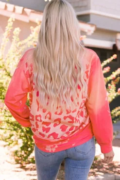Fashion Dear-Lover Bleached Cheetah Print Sweatshirt Pink