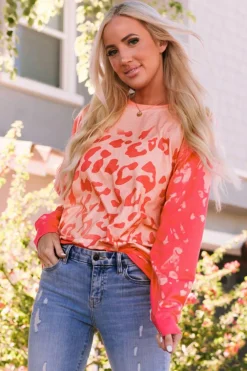 Fashion Dear-Lover Bleached Cheetah Print Sweatshirt Pink