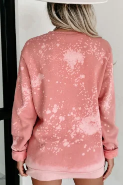 Fashion Dear-Lover Bleached Round Neck Pullover Sweatshirt Pink