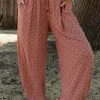 Clearance Dear-Lover Boho Floral Printed Wide Leg Jogger Pants Pink