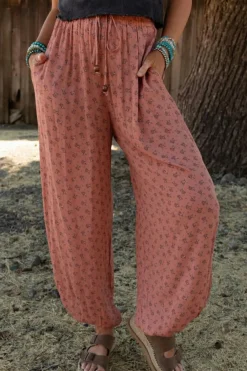 Clearance Dear-Lover Boho Floral Printed Wide Leg Jogger Pants Pink
