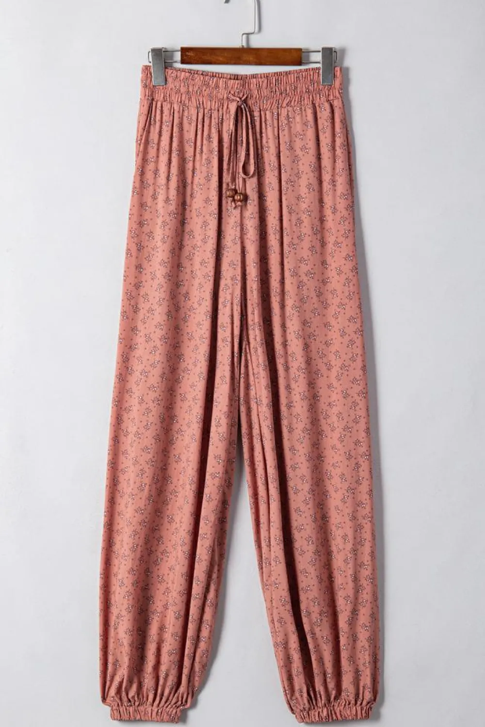 Clearance Dear-Lover Boho Floral Printed Wide Leg Jogger Pants Pink