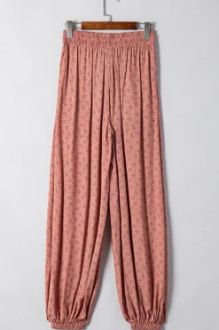 Clearance Dear-Lover Boho Floral Printed Wide Leg Jogger Pants Pink