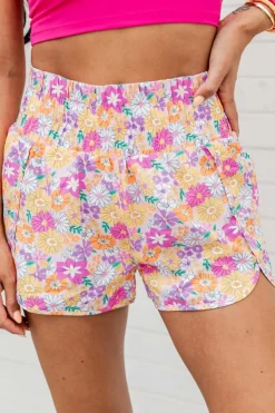 Discount Dear-Lover Boho Floral Shirred High Waist Casual Shorts Pink
