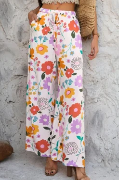 Clearance Dear-Lover Boho Print Wide Leg High Waist Casual Pants Pink