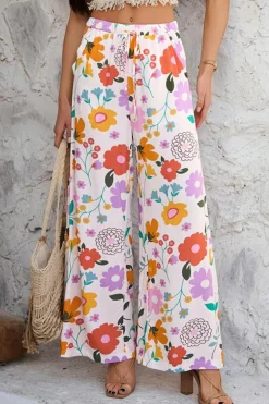 Clearance Dear-Lover Boho Print Wide Leg High Waist Casual Pants Pink