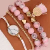 Discount Dear-Lover Boho Style Beaded Multi Layer Bracelet Set Pink