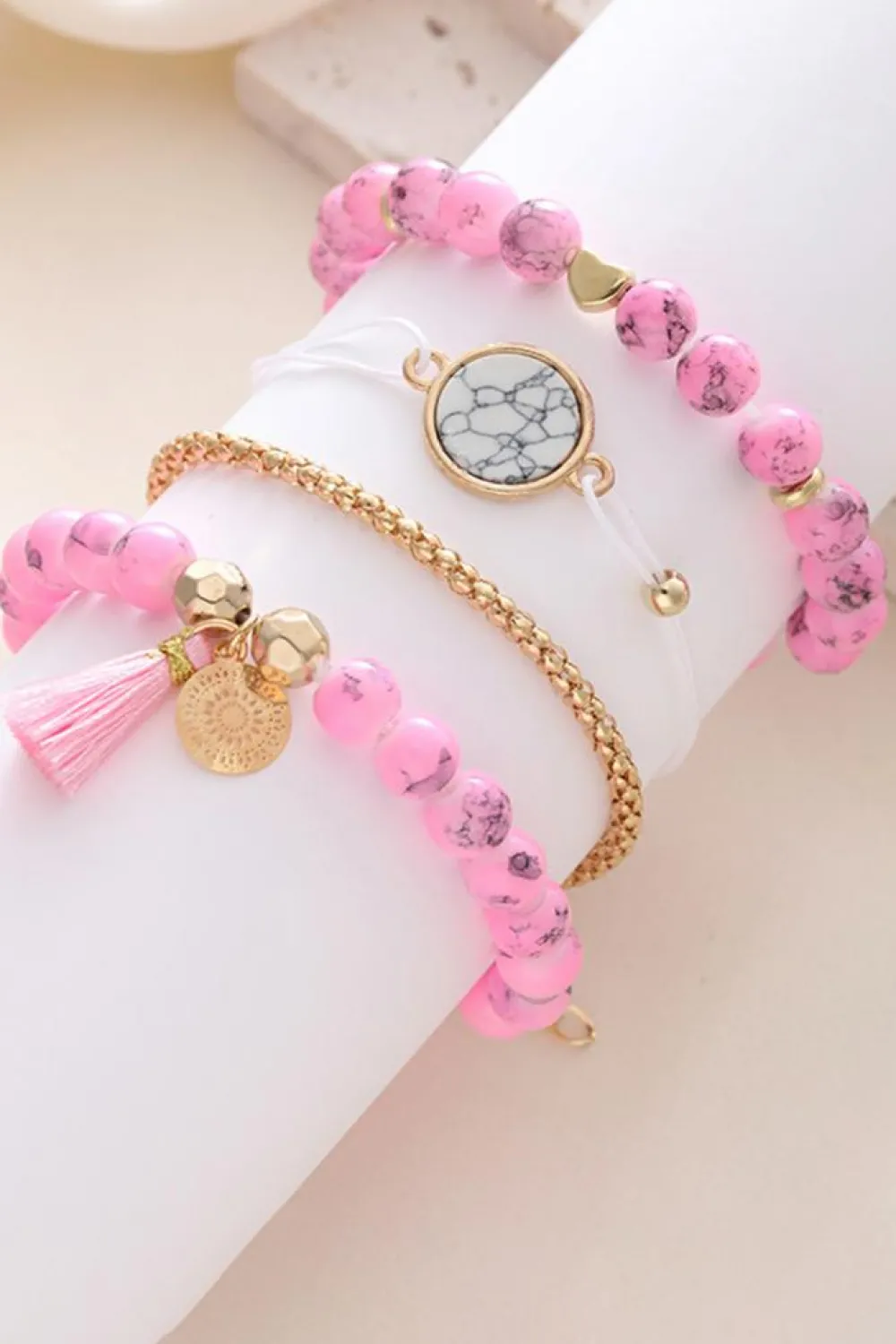 Discount Dear-Lover Boho Style Beaded Multi Layer Bracelet Set Pink