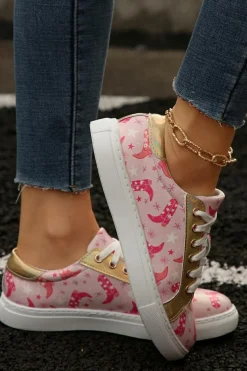 Online Dear-Lover Boots Print PU Leather Lace-up Shoes Pink