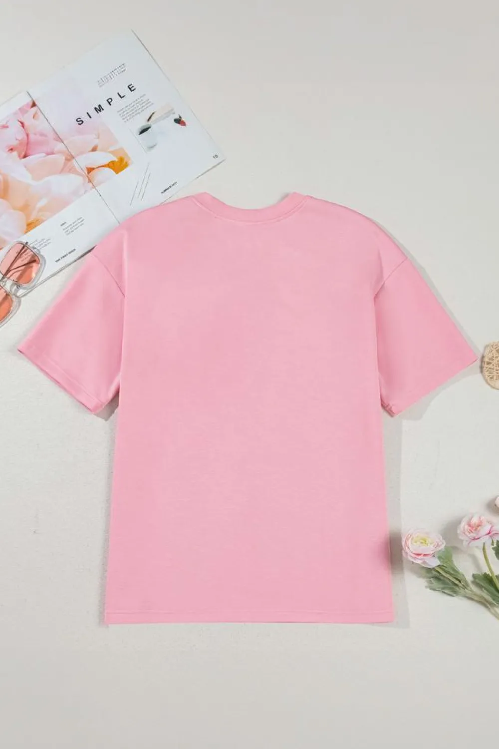 Outlet Dear-Lover Bow Applique Half Sleeve T-shirt Pink