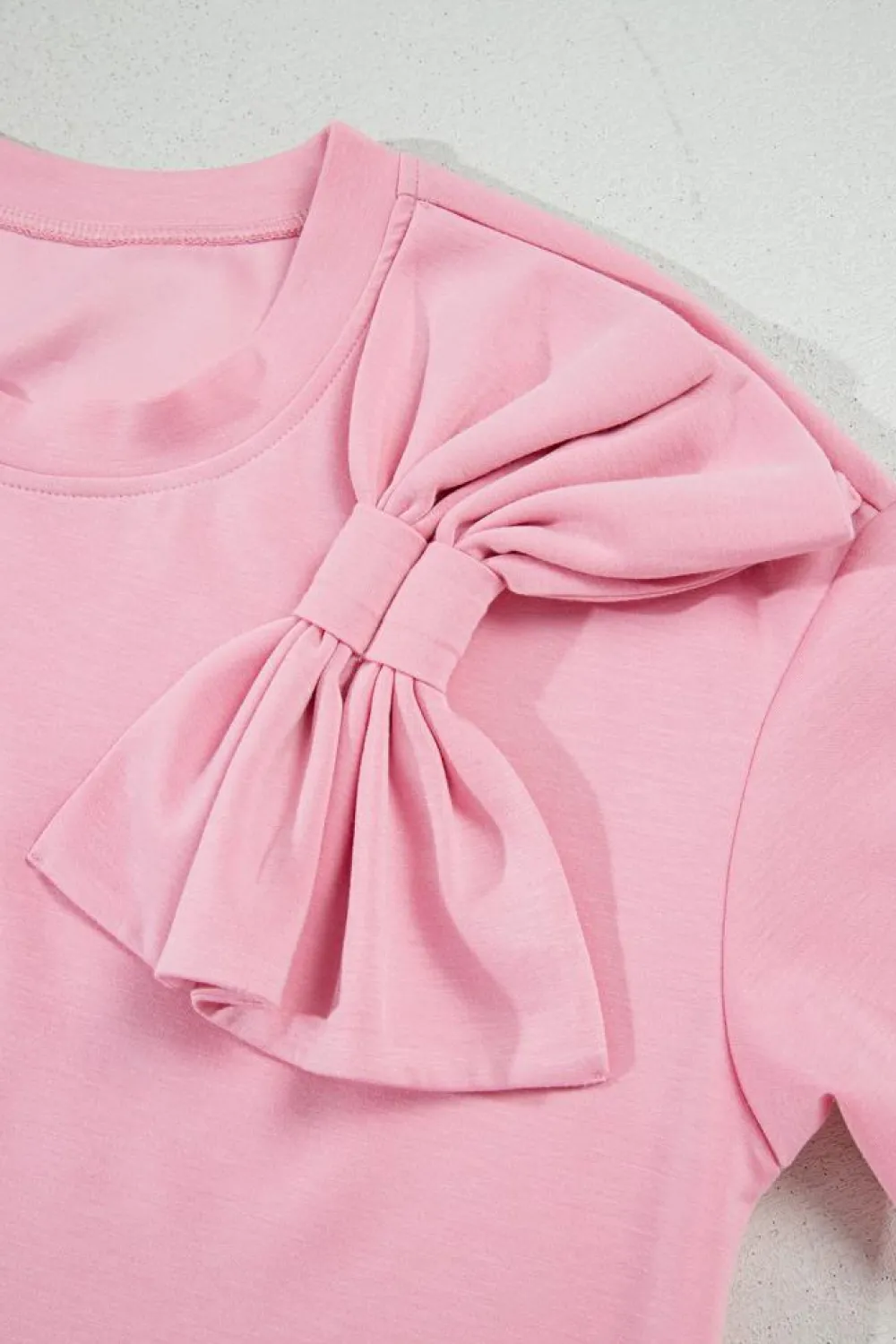 Outlet Dear-Lover Bow Applique Half Sleeve T-shirt Pink