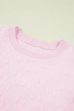 New Dear-Lover Bow Jacquard Ruffle Sleeve Short 2pcs Outfit Pink
